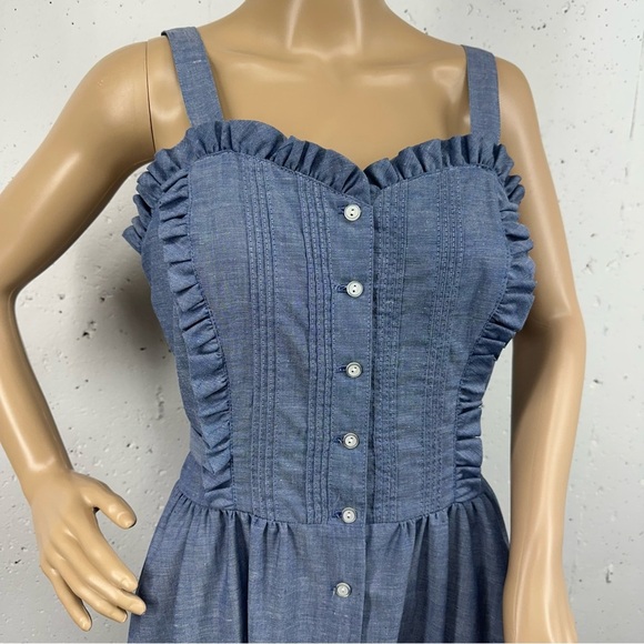 Vintage You Babes II by Fritzi Size 11 Chambray Blue Midi Sun Dress - Picture 3 of 13